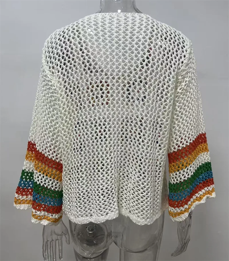 Autumn Winter Fashion Casual Sweater Women Pullover Knitted Top Blouse Sexy Hollow Out Crochet Bikini Cover-up Sunscreen Cape