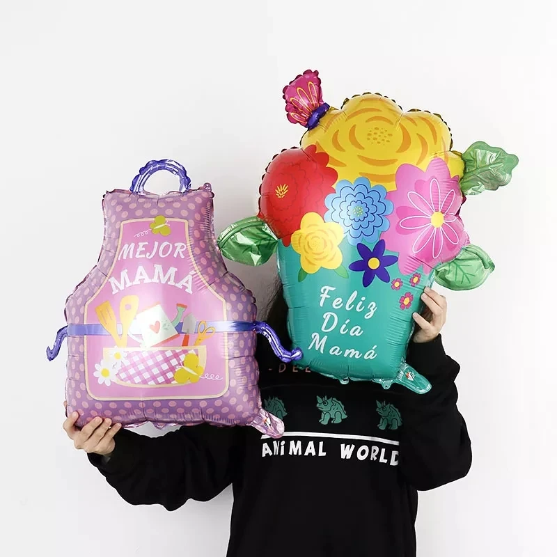 Mother's Day Party Aluminum Film Balloon Flower Basket Trophy Garland Apron Kitchen Decoration Bouquet Gift