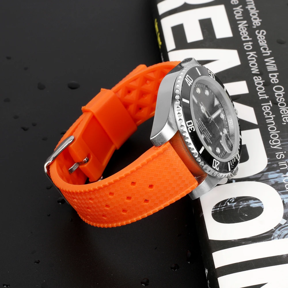 Tropical Fluorine Rubber Watch Band 18mm 20mm 22mm Waterproof Porous Breathable Diving Sport Men Women Watch Strap Replacment