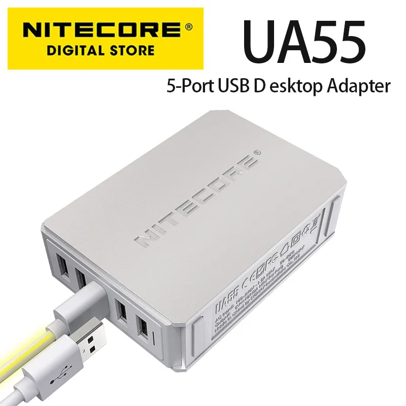 

NITECORE UA55 5-портовый USB-адаптер для настольного компьютера, 50 Вт, зарядка, максимальный общий выход 10 А, кабель питания переменного тока в комплекте для смартфонов, планшетов
