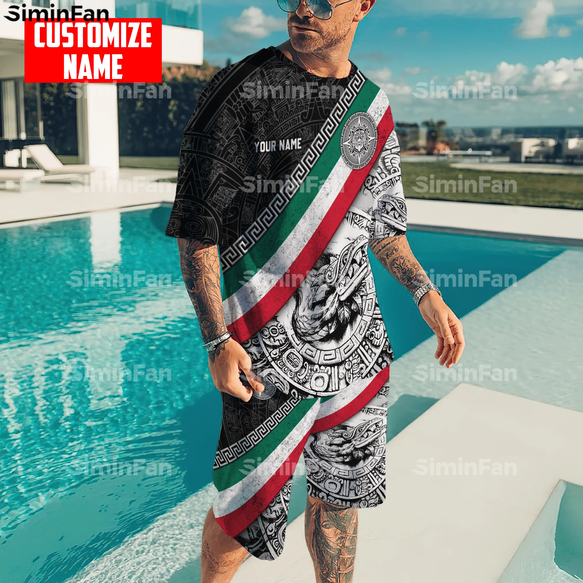 Mexico Aztec Line Quetzalcoatl 3D Printed Men T-Shirt Shorts Set Male Tee Female Top Summer Tracksuit Unisex Two-Piece Sportwear