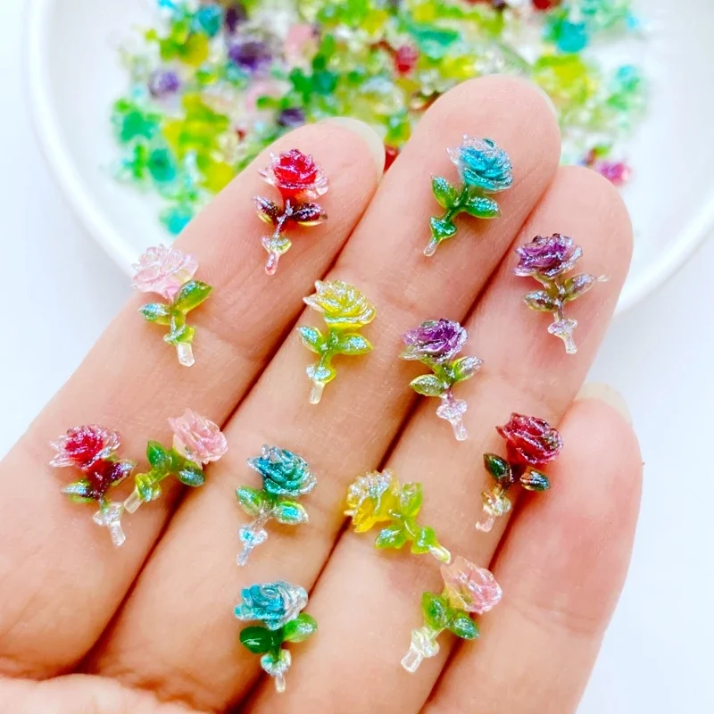 100 sztuk nowe śliczne Mini 7*11mm błyszczące róże mieszkanie powrót kaboszony z żywicy Scrapbooking DIY biżuteria rzemieślnicza dekoracje akcesoria — zdjęcie 2