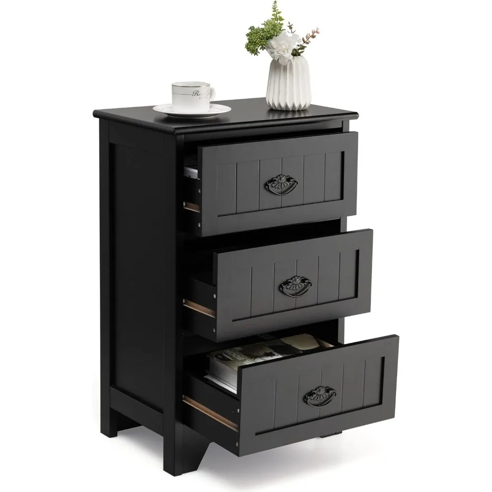 

Accent Storage Cabinet, Modern Floor Cabinet with 3 Drawers, Small Bedside Table with Anti-toppling Strap, Nightsand with Exquis