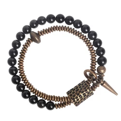 4PX Black Obsidian Beads Bracelet Hammered Brass Two Row  Health Unisex Jewelry for Women Unique Handmade Personalized