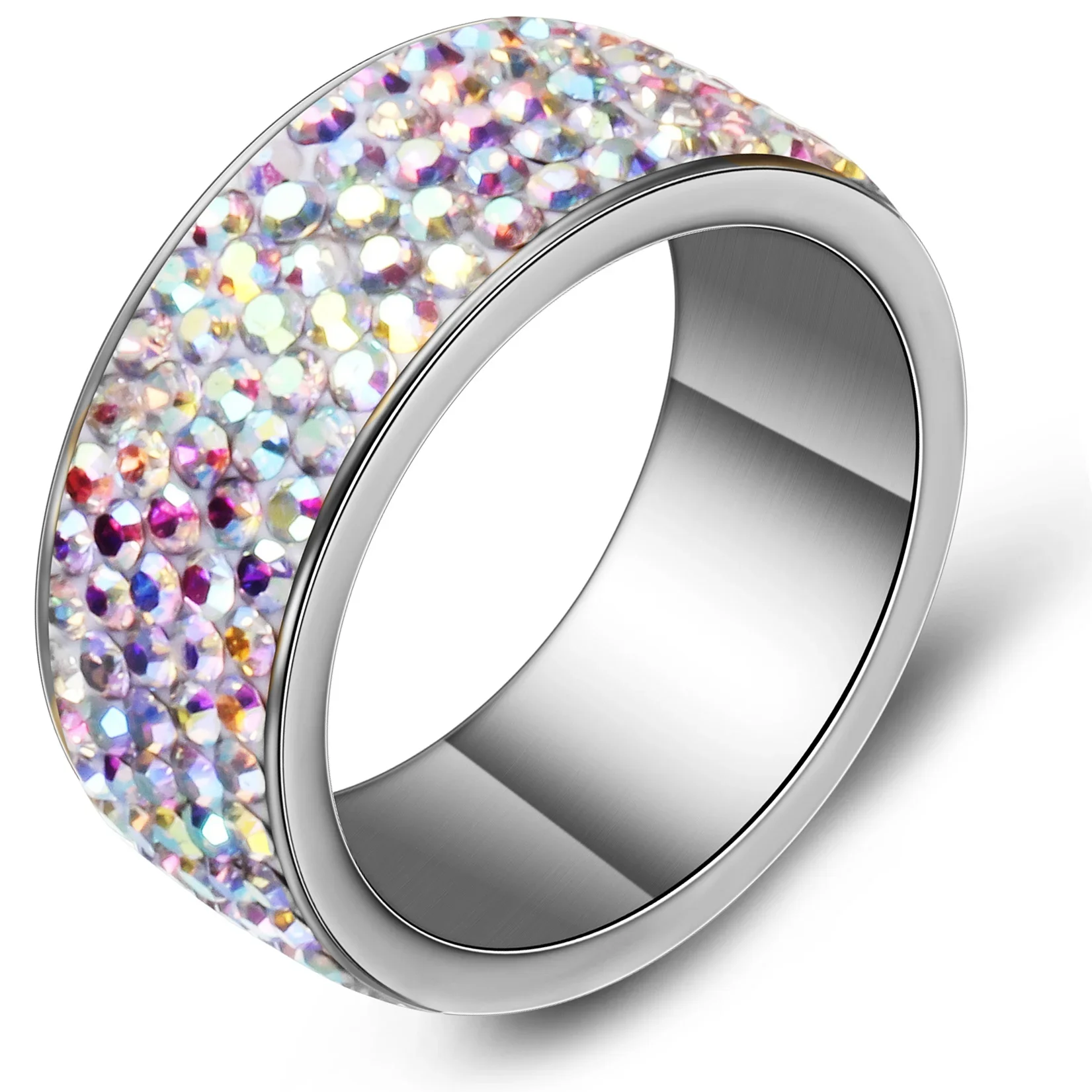 VQYSKO AB Shining 5 Row Crystal Weeding Ring Dla kobiet Dziewczyny Wysokiej jakości biżuteria ze stali nierdzewnej Femme Anillo Mujer Akcesorium — zdjęcie 2