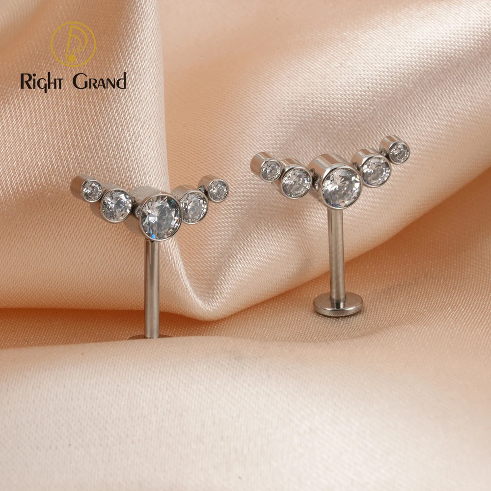 Right Grand ASTM F136 Titanium Stud Cluster CZ Earring Internally Threaded Helix Rook Daith Conch Tragus Cartilage Ear Piercing