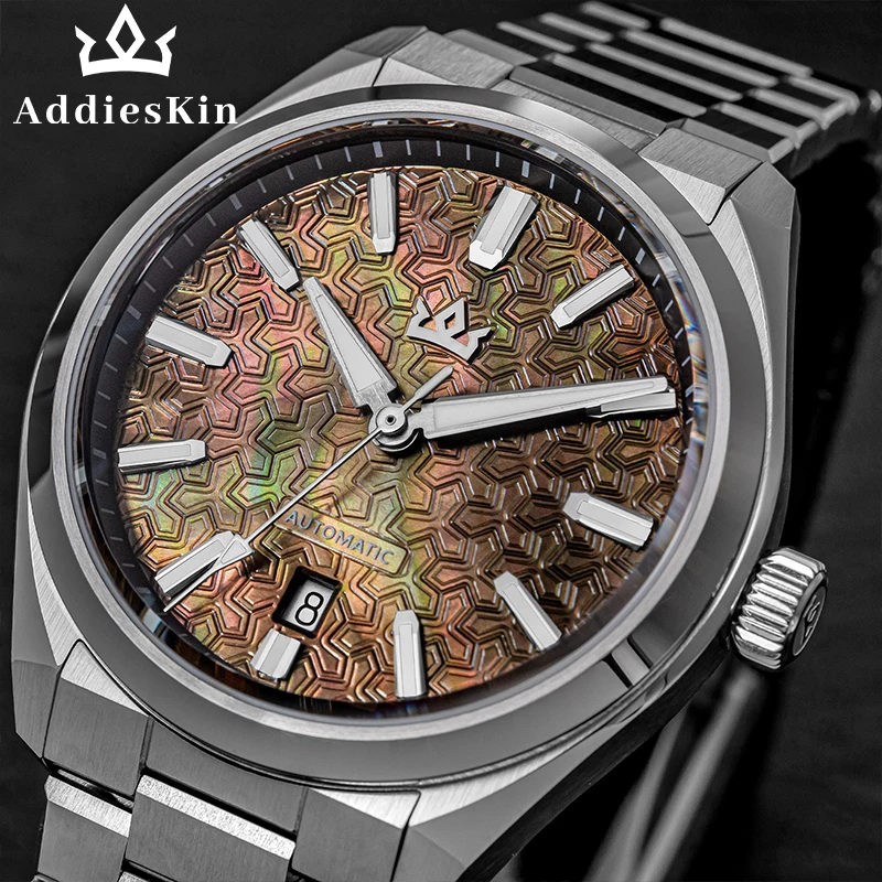 AddiesKin K014 Men Automatic Watch Tahitian Black Mother-of-Pearl Dial ST2130 Sapphire Crystal Screw Down Crown 200M Waterproof