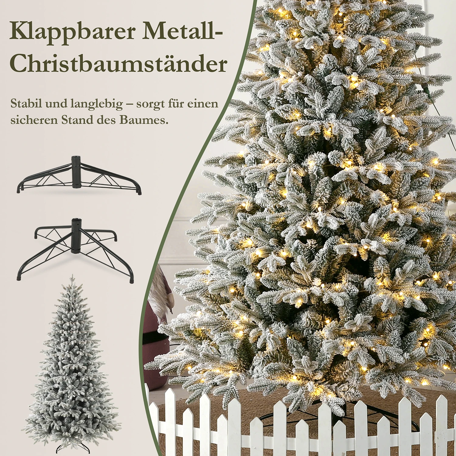 180 künstliche Weihnachtsbäume mit weißem Schnee und 935 Spitzen, 264 LED-Leuchten, PVC + PE-Material, Metallständerbaum, Party-Dekoration für den Innenbereich – Detail 6