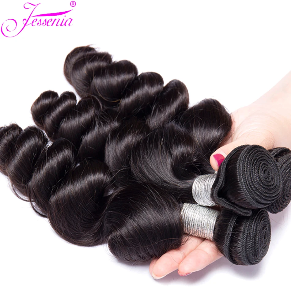 12A Malaysian Raw Virgin Hair Unprocessed Human Bundles Closure 13X4 Frontal Loose Wave Bundles With Closure Natural Black Deep