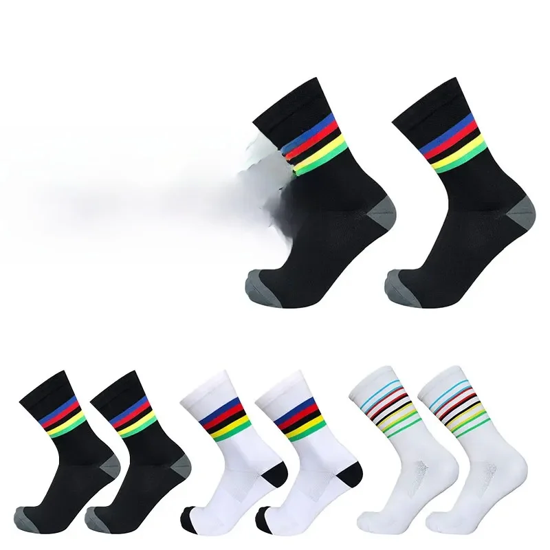 AliExpress NONE 4 pairs of breathable multi-color striped men and women cycling socks, road cycling outdoor running competition socks