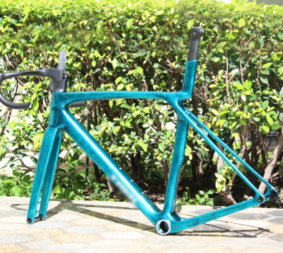 Newest style paint road bike carbon frame blue freezec crack ud glossy disc cycling bike frame T47+ handlebar gen 8 road bike