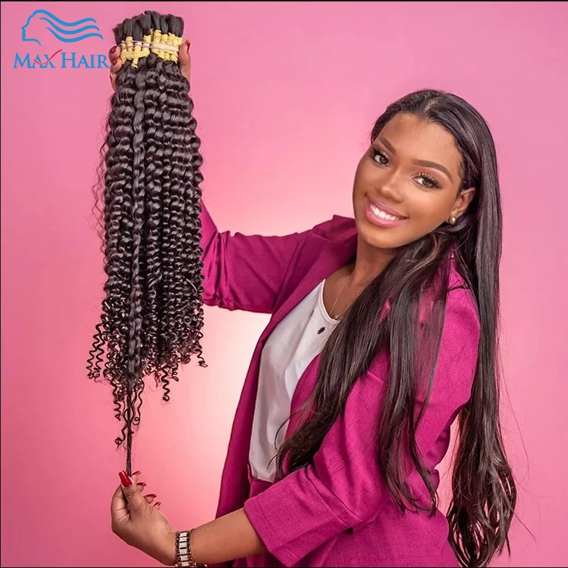 Human Bulk Hair For Braiding Kinky Curly No Weft Human Hair Bundles 1B# Natural Black Bulk Hair Extensions For Women 100G