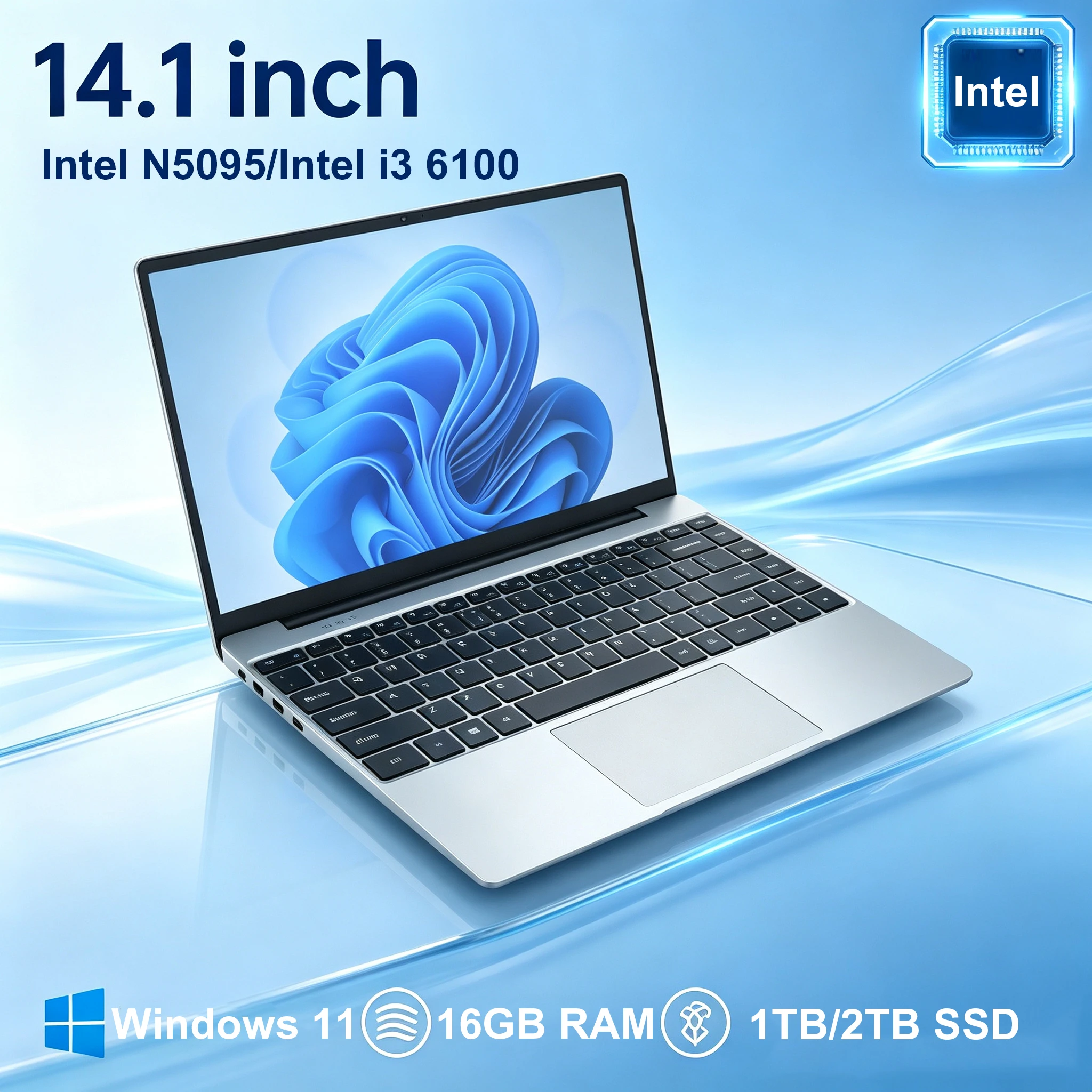 Computadora Portátil Profesional de 14.1' con Windows 11, Intel I3 6100U/N5095, 16GB de RAM, 1TB/2TB SSD, Laptop para Estudio, Notebook, PC Gamer