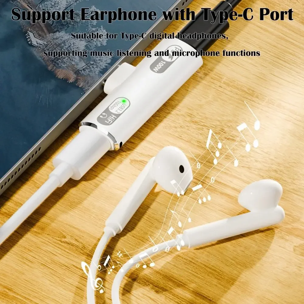 2 in 1 Typ C auf USB-C Kopfhörer Audio Ladegerät Adapter Splitter Konverter Typ-C + PD/QC Laden 100 W 2-in-1 Adapter