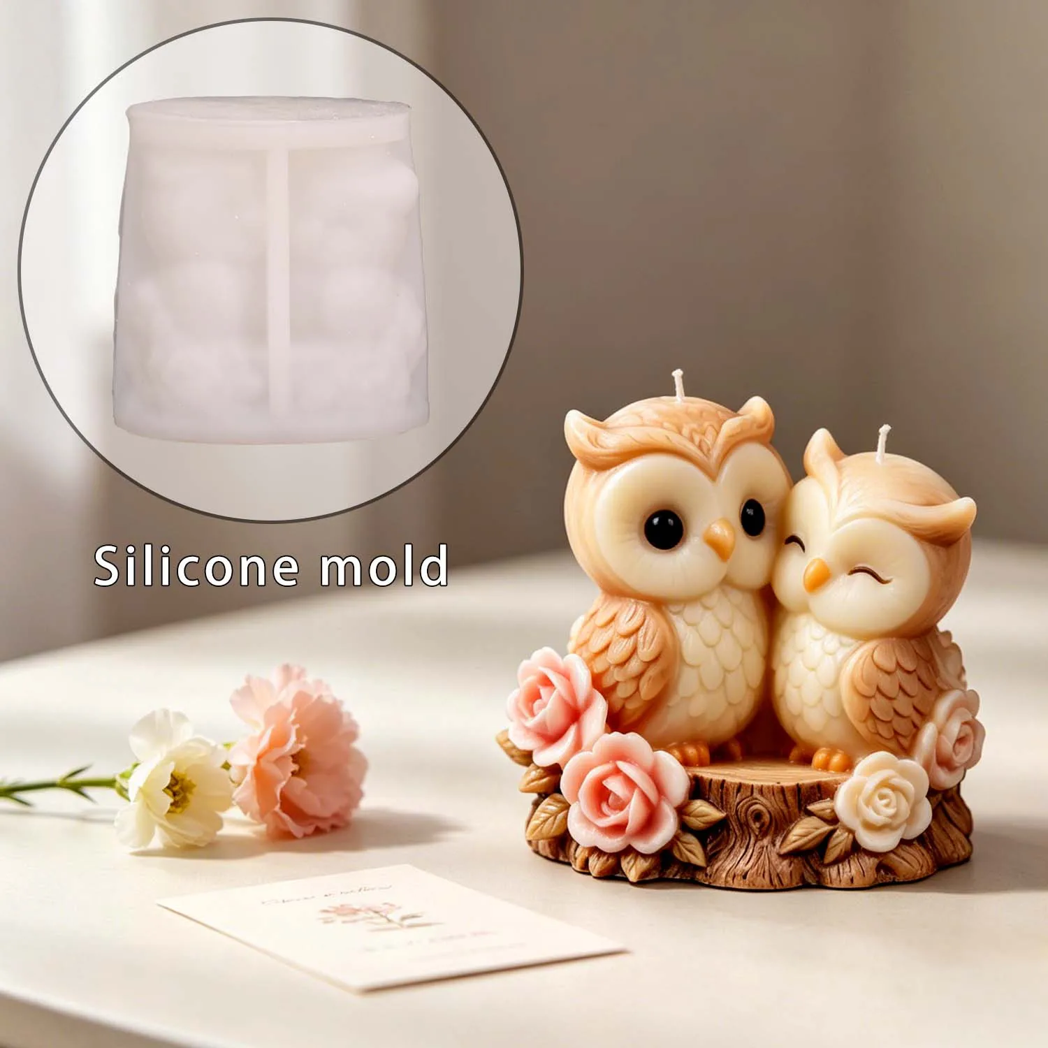 Happy And Fun DIY Cockatoo & Cat Couple Mold Suitable for Crafting Candles, Gypsum Diffuser Stones, Desktop Ornaments