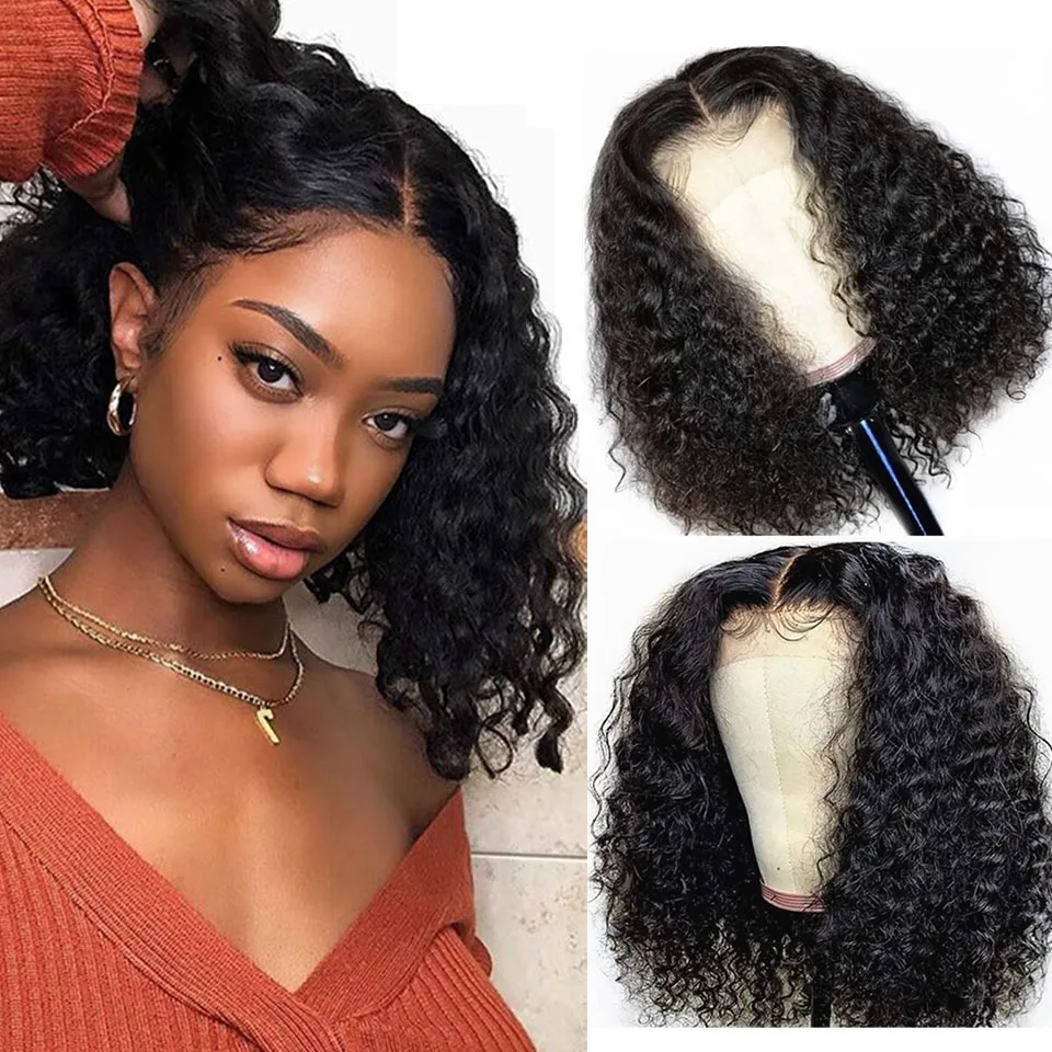 Bob Wig Human Hair Deep Wave Hd Lace Wigs Human Hair Short Bob Deep Curly 4x4 Lace Closure Wigs For Black Women 1b Natural Color