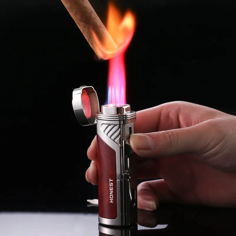 

HONEST Cigar Turbo Lighter 4 Flame Jet Torch High Firepower Butane Gas Metal Windproof Outdoor Lighter Men's Gift