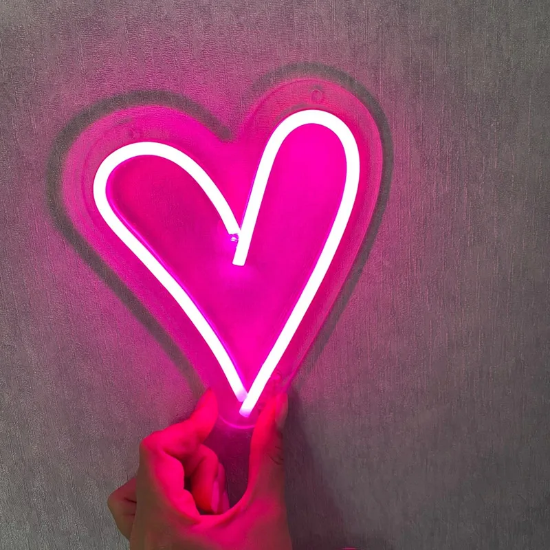 Letrero de neón con forma de corazón, luz Led pequeña con USB para decoración de pared de habitación del hogar, regalo de cumpleaños para novia, decoración de dormitorio, luz nocturna bonita