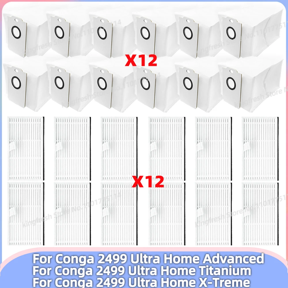 เข้ากันได้กับอะไหล่และอุปกรณ์เสริมสำหรับหุ่นยนต์ดูดฝุ่น Conga 2499 Ultra Home Advanced / Titanium / X-TREME - แผ่นกรอง HEPA, ถุงเก็บฝุ่น