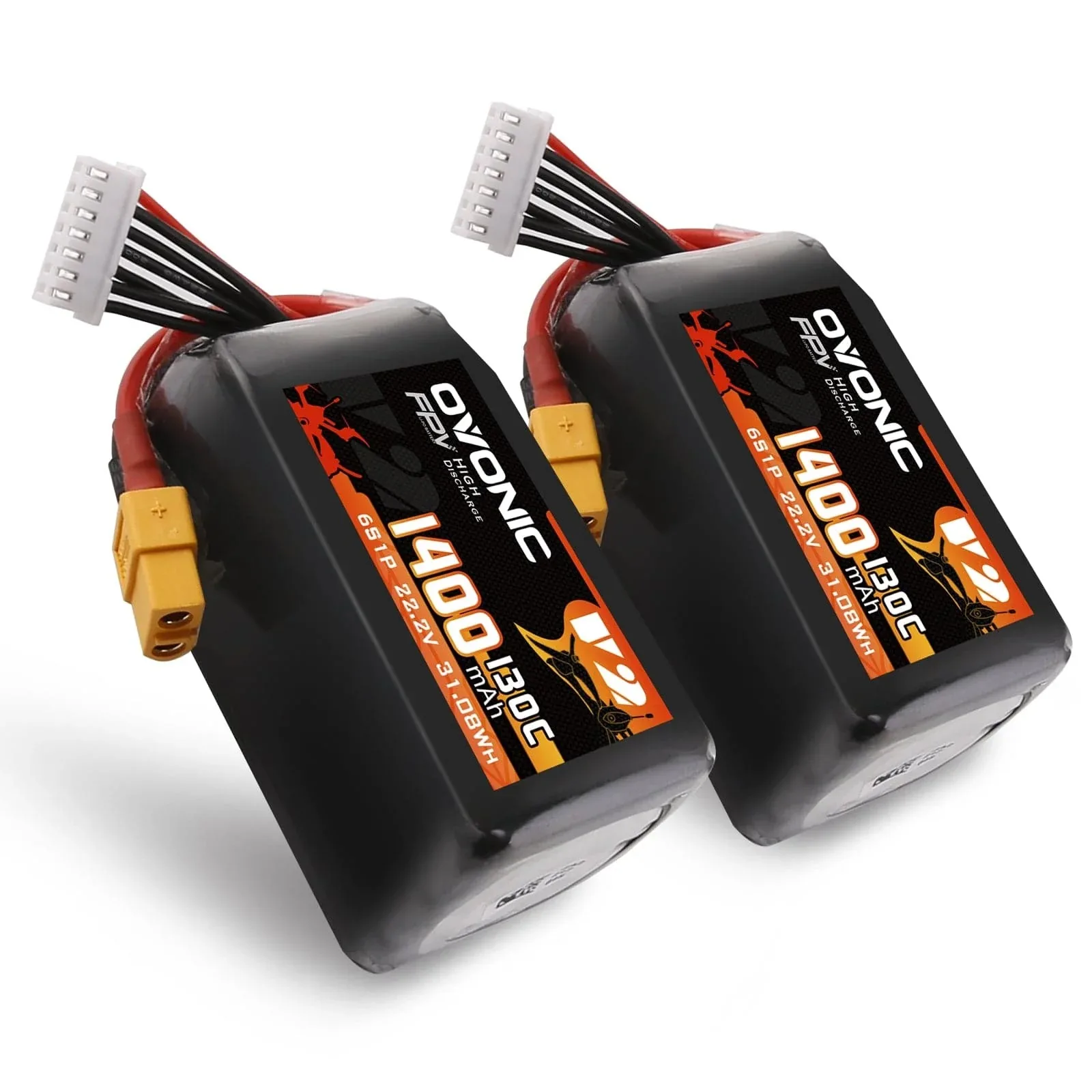 Ovonic 6S LiPo Battery 22.2V 1400mAh 130C, XT60 Plug FPV Battery for 5-6 Inch Racing, Freestyle & Cinewhoop Drones, Optional 2-Pack / 4-Pack