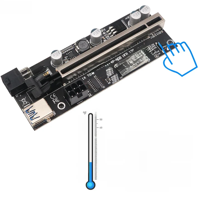 PCIE Riser 009S Plus Riser PCI E PCI Express X1 do X16 podwójny 6Pin do karty graficznej GPU koparka bitcoinów górnictwo w/czujnik temperatury — zdjęcie 2