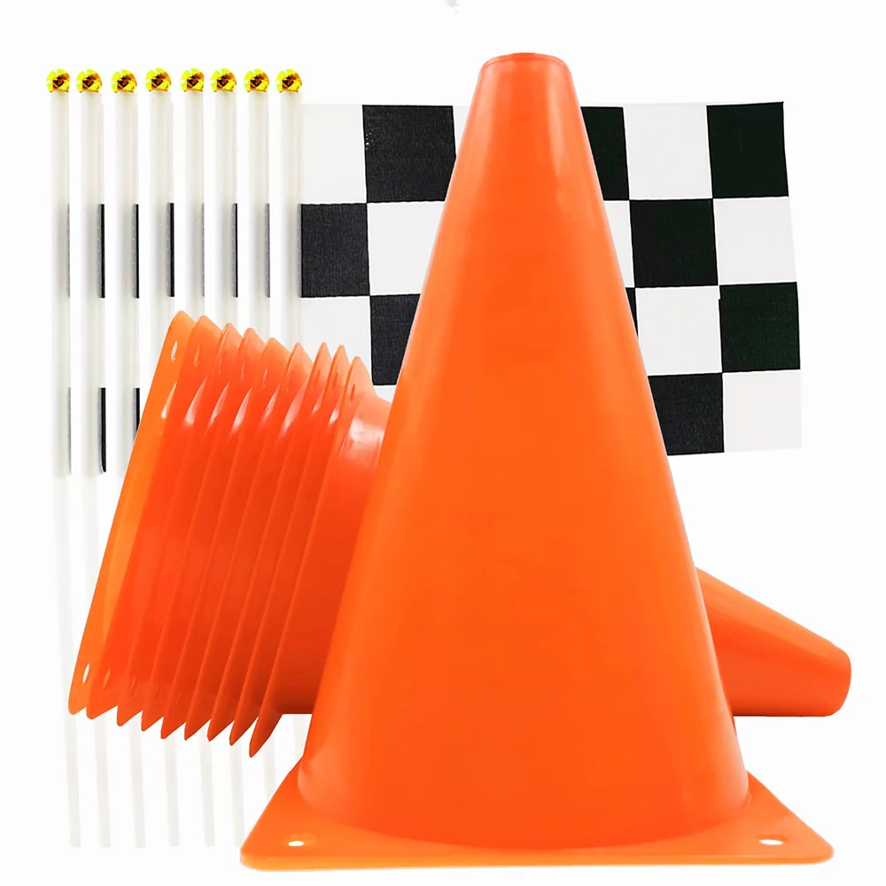 36 PCS 12 Set Race Car Theme Party Supplies Racing Traffic Cone with Black White Checkered Flag Hot Wheels Birthday Decoration