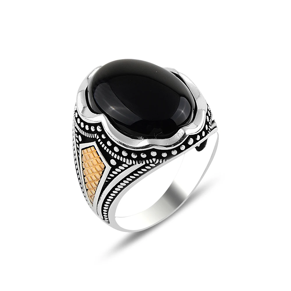 

Men Handmade Onyx Stone Ring Ottoman Style Ring Black Gemstone Ring Man Elegant Onyx Ring 925k Silver