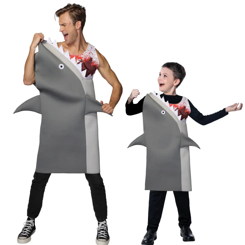 Unisex Family Halloween Cosplay Masquerade Funny Kids Blood Attack Men Eating Fancy Dress Adult Shark Costume