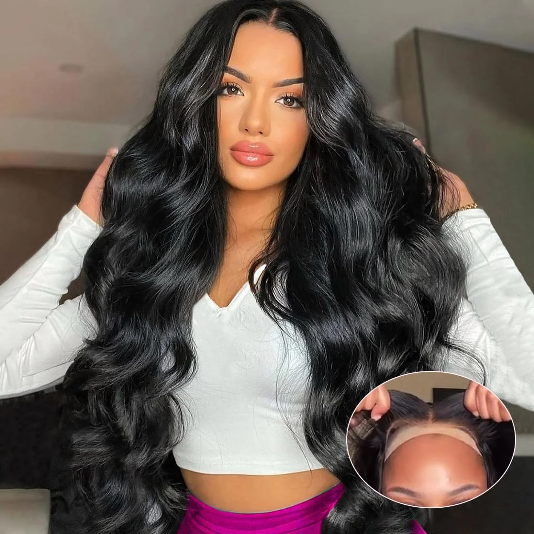 Brazilian 6x6 Lace Glueless Wigs Human Hair Pre Plucked 40 Inch Body Wave Ready To Wear HD Transparent Lace Wigs 200 Density