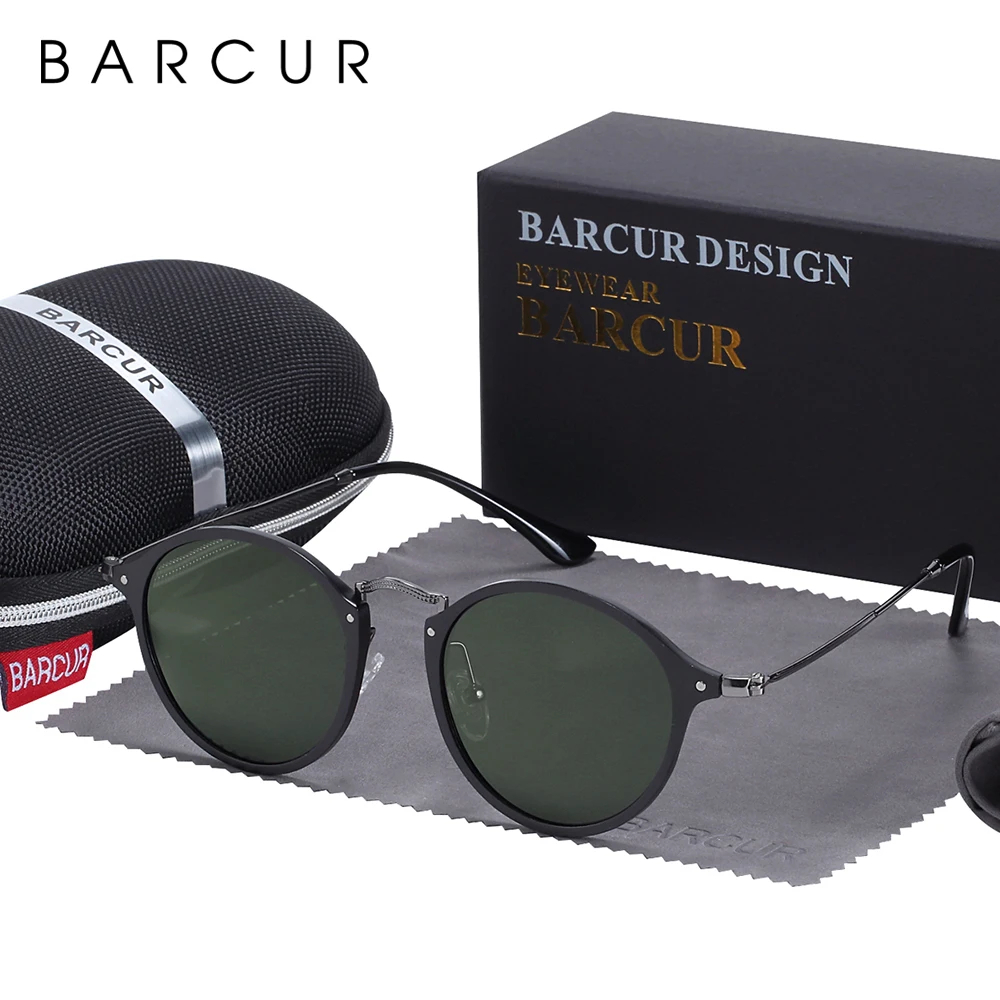 BARCUR Aluminum Magnesium Vintage Sunglasses For Men Polarized Round Sun Glasses Women Retro Eyewear Oculos Masculino