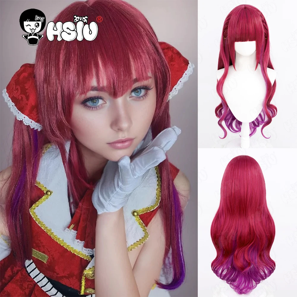 Houshou Marine Cosplay Wig Fiber synthetic wig「HSIU 」Red gradient purple long Wig+Wig cap VTuber cosplay Wig