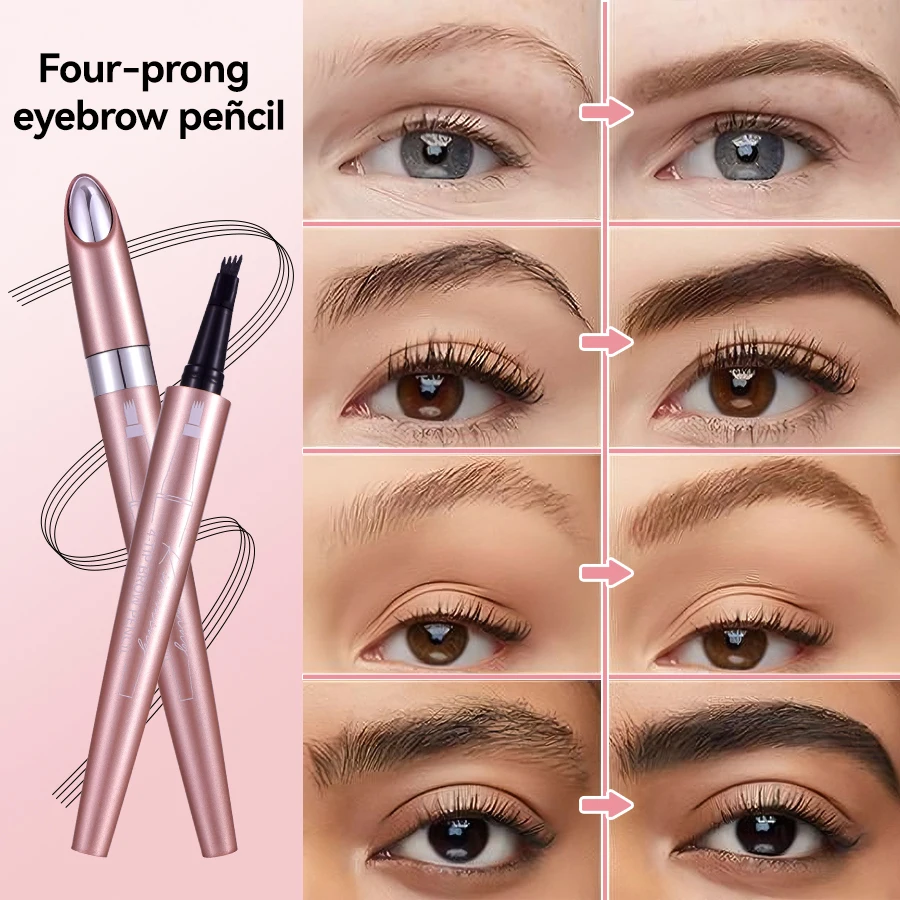 4 Fork Tip Eyebrow Pencil 3D Microblading Waterproof Dark Brown Natural Colour Fine Stroke Magic Eyebrow Pencil 2024 New Ladies