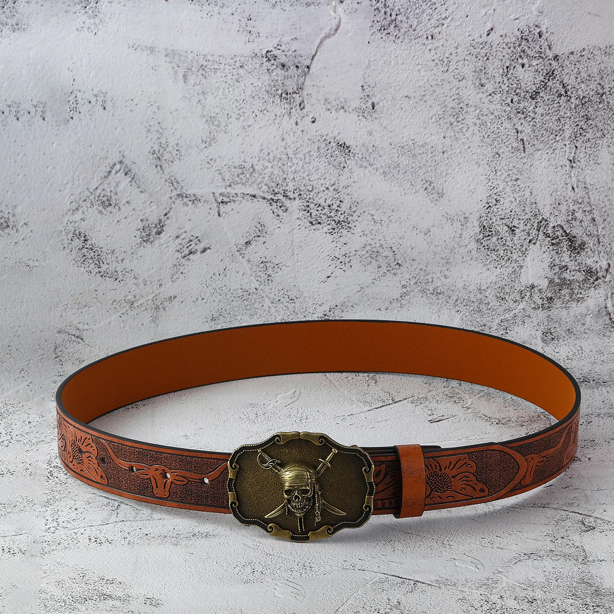 เข็มขัดลายกะโหลกปาล์มสไตล์เรโทรดาร์กโกธิคพังก์ 1 เส้น เข็มขัดสำหรับใส่ในชีวิตประจำวัน