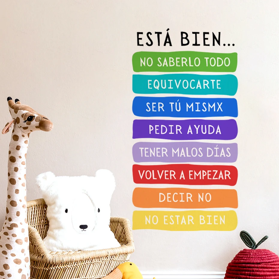 

Spanish colorful inspirational positive Watercolor Wall Sticker Children Baby Nursery Art Decal Kids Room Toilet Home Decor