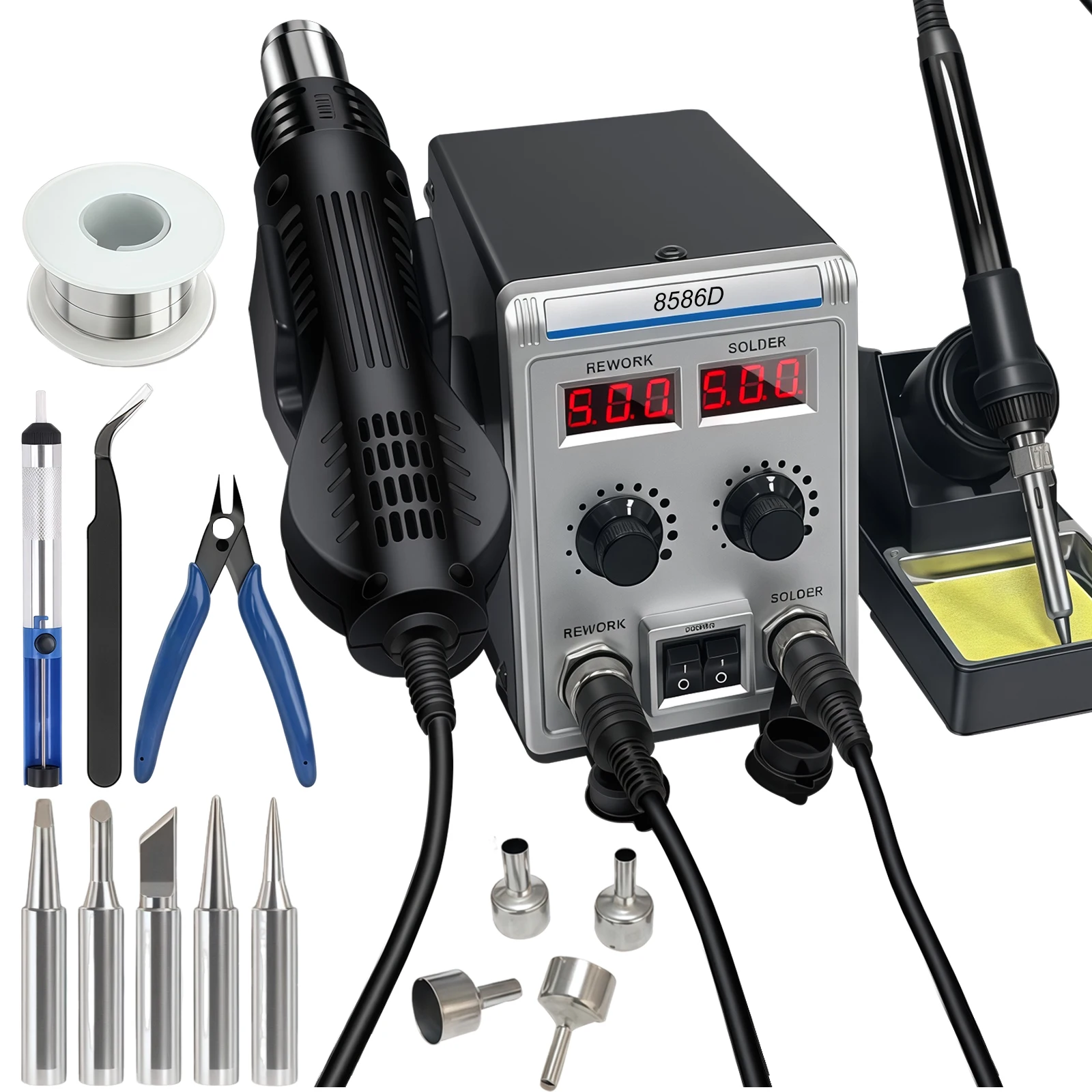 Station de soudage 8586D 2 en 1, pistolet à air chaud 700W, affichage numérique LCD double, fer à souder électrique, station de retravaillage SMD