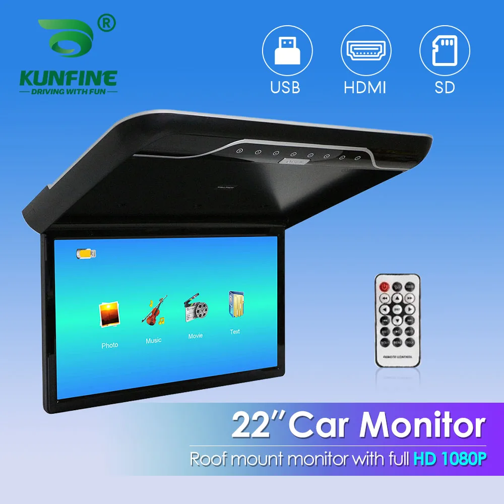 22 Inch Car Roof Monitor 1080P Flip Screen Top Multimedia Video Ceiling Roof Mounted Display With 16-color Ambient Light HDMI FM