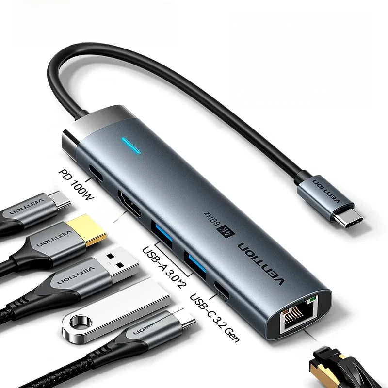 Vention USB C HUB typu C do HDMI 4K60Hz RJ45 PD 100W Adapter do Macbooka iPad Pro Air M2 M1 Sumsang Akcesoria PC USB 3.0 HUB — zdjęcie produktu 7