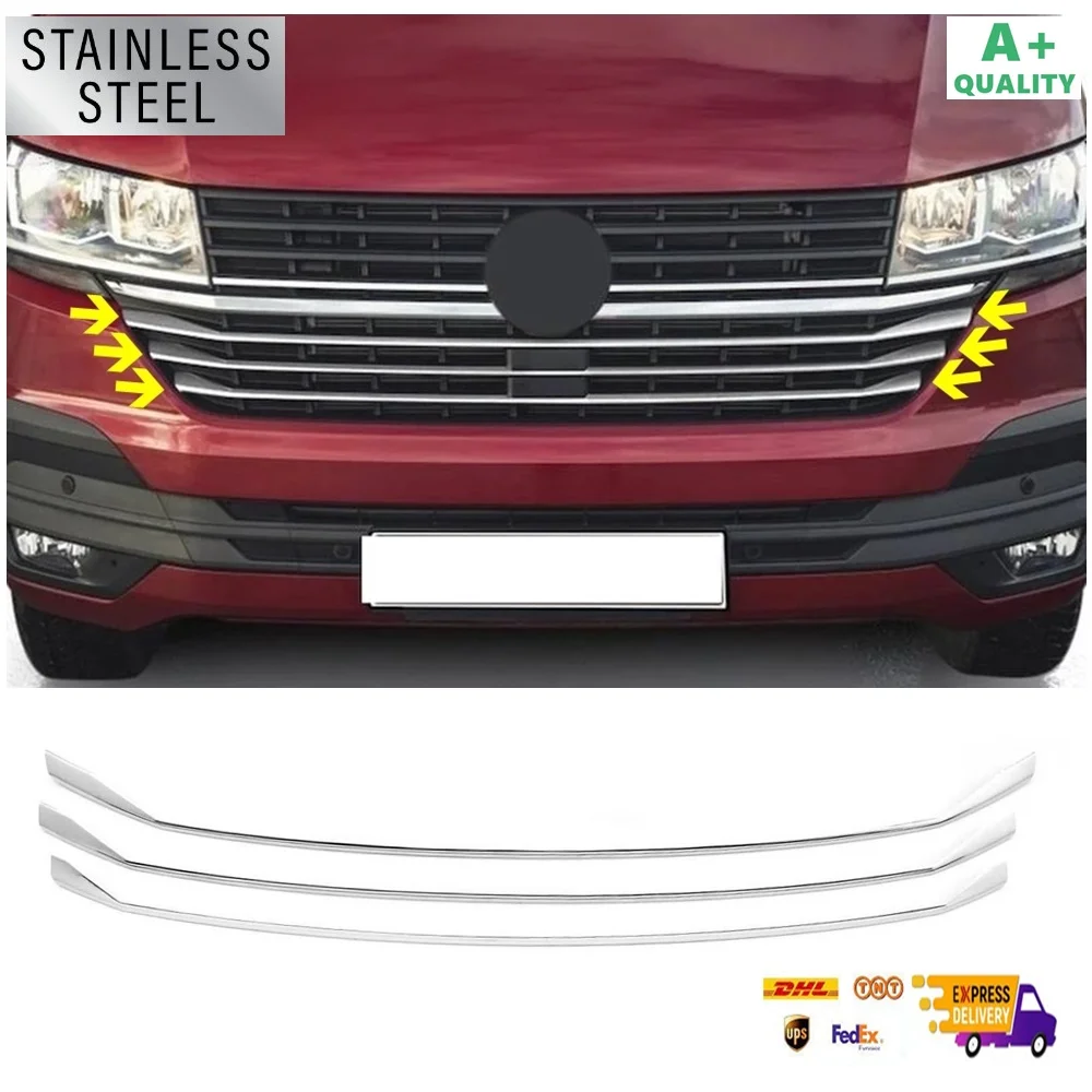 For VW T6.1 Transporter Chrome Front Grille Lower Strip 3 Pcs 2020-2023. Stainless Steel. A + Quality. Car Accessories Tuning