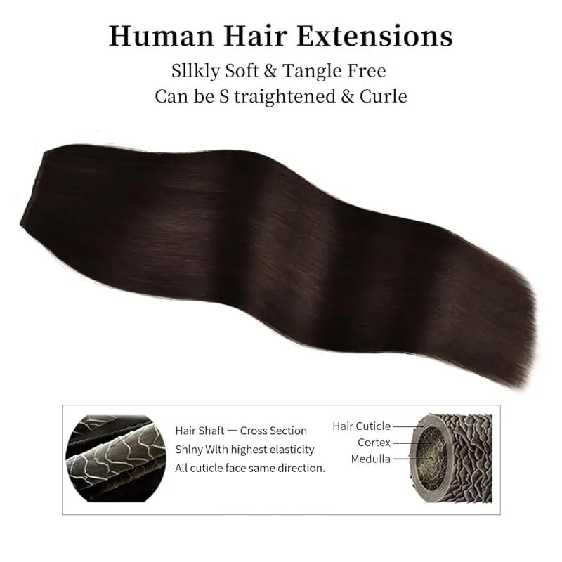 Clip In Hair Extensions Real Human Hair Color #2 Straight Hairstyle Hairpiece With 5 Clips Extensions For Women 120g