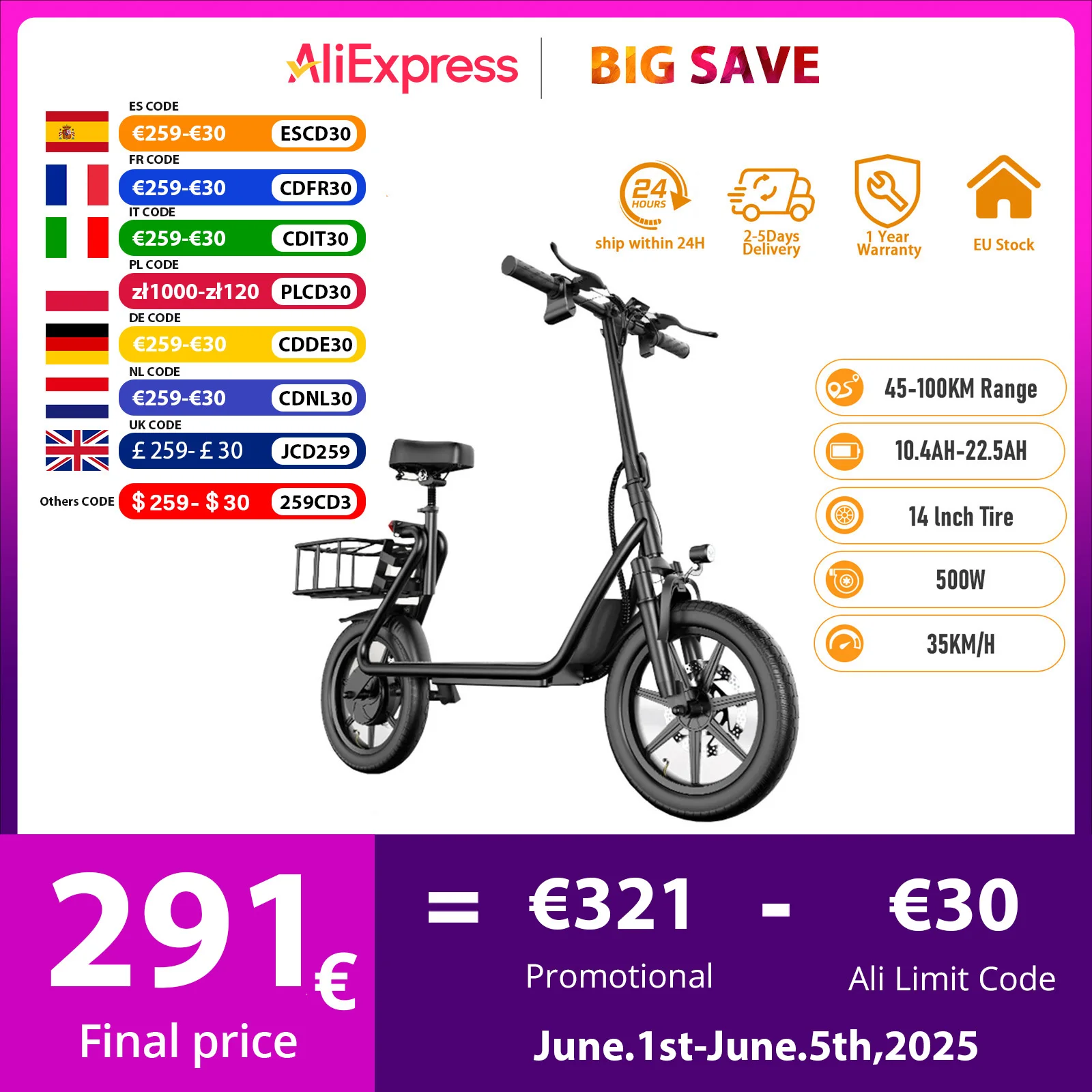 JUICEASE 500 W Elektroroller 10,4/22,5 Ah Akku-Telefonhalter Leistungsstarker Escooter 45–100 km