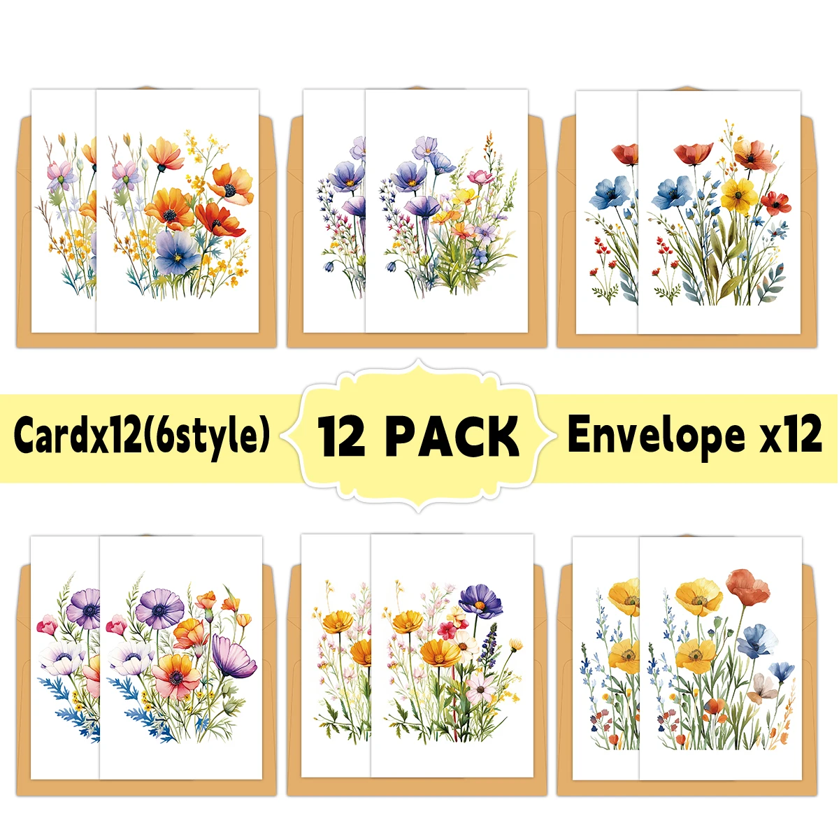 12 Stück Aquarell-Blumen-Grußkarten mit botanischem Design und Umschlägen für Dankeschön, Geburtstag, Hochzeit, Brautparty, alle Gelegenheiten – Detail 7
