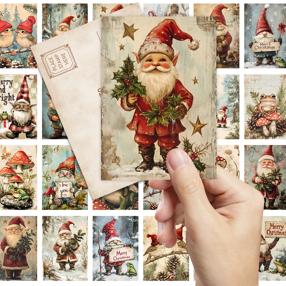 32 Stück, Weihnachtszwerg-Postkarte, süß und Retro, Geburtstags-/Jubiläumsgeschenk, Sammlerstück, geeignet zum Verschenken, kann per Post verschickt werden