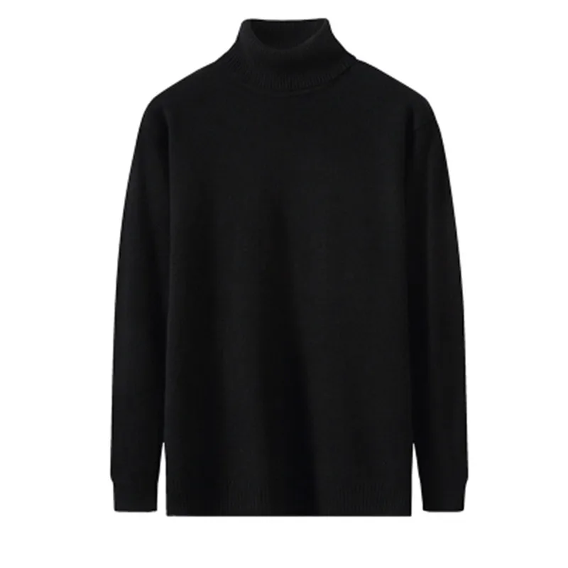 Autumn Winter Mens Turtleneck Sweater Casual Knitting Pullovers Solid White Black Knitwear Slim Long Sleeve Sweater Pullover