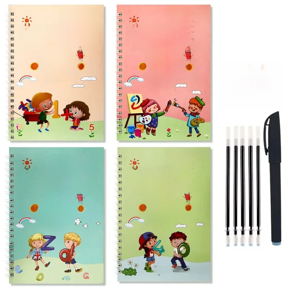 4-książki Montessori SANK angielski magiczny zeszyt wielokrotnego użytku praktyka pisania 3D kaligrafia książki edukacyjne bez wycierania — zdjęcie produktu 7