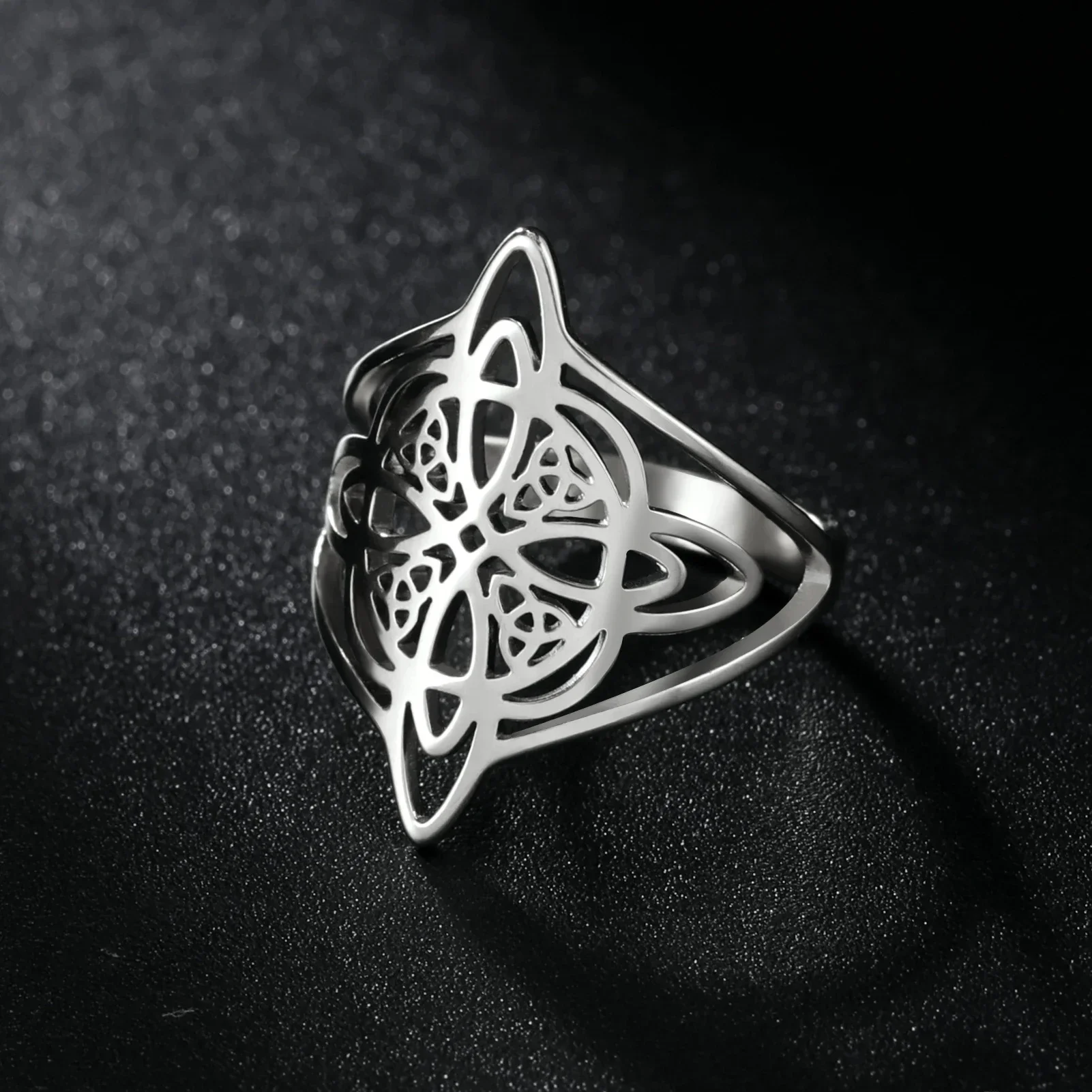 Skyrim Witchcraft Witch Knot Ring Pierścionki ze stali nierdzewnej Wicca Triquetra Celtics Knot Amulet Biżuteria ochronna Kobiety Mężczyźni — zdjęcie 2