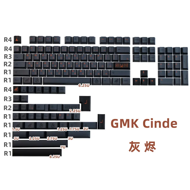 

GMK Cinder Keycaps, 140 Keys PBT Keycaps Cherry Profile DYE-SUB Personalized GMK Keycaps For Mechanical Keyboard