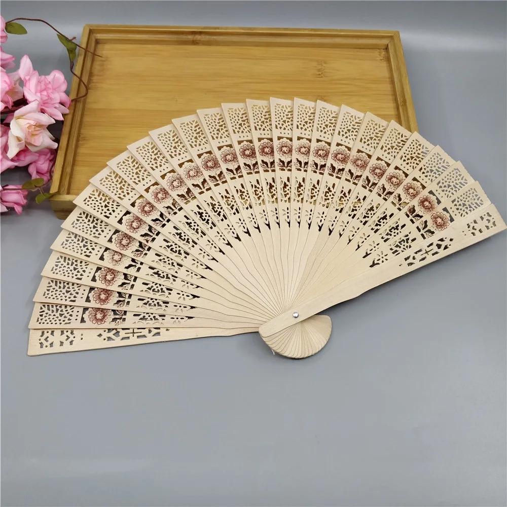 1pc High Quality Hollow Sandalwood Fan Chinese Style Classical Fragrant Wood Fan Wooden Crafts Japanese Folding Fan Female Fan