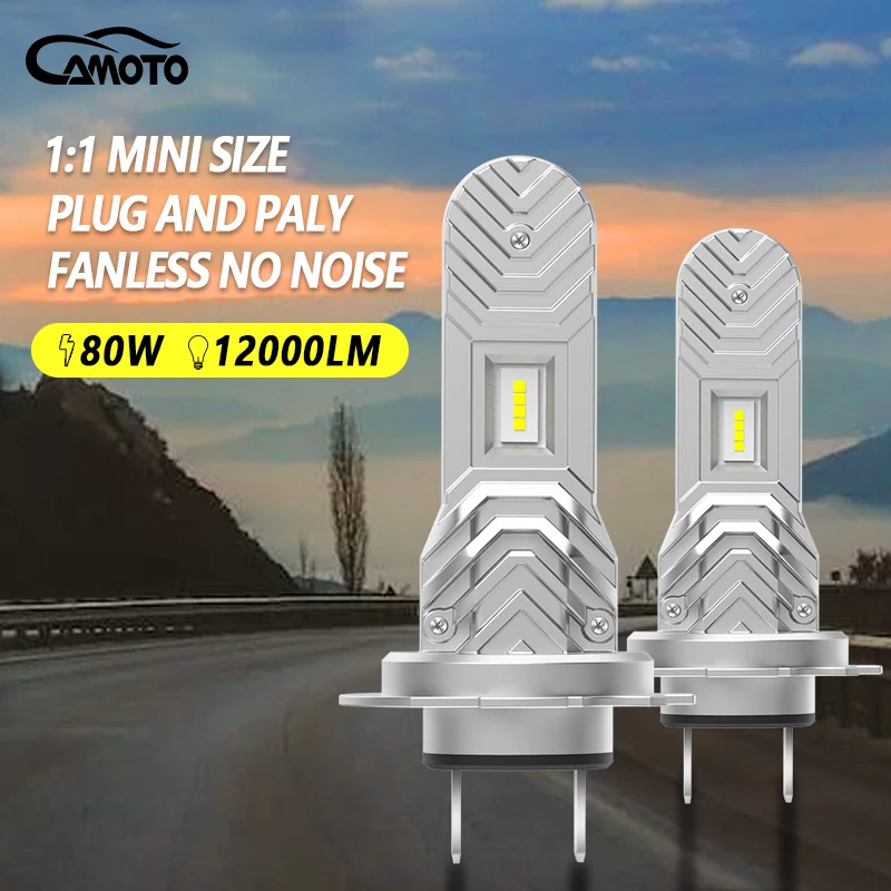 

CAMOTO 2 PCS H7 Led Headlight Bulbs,Super Bright Mini Size H7 LED Bulb,Halogen Replacement Bulb 6500K Cool White,Plug and Play