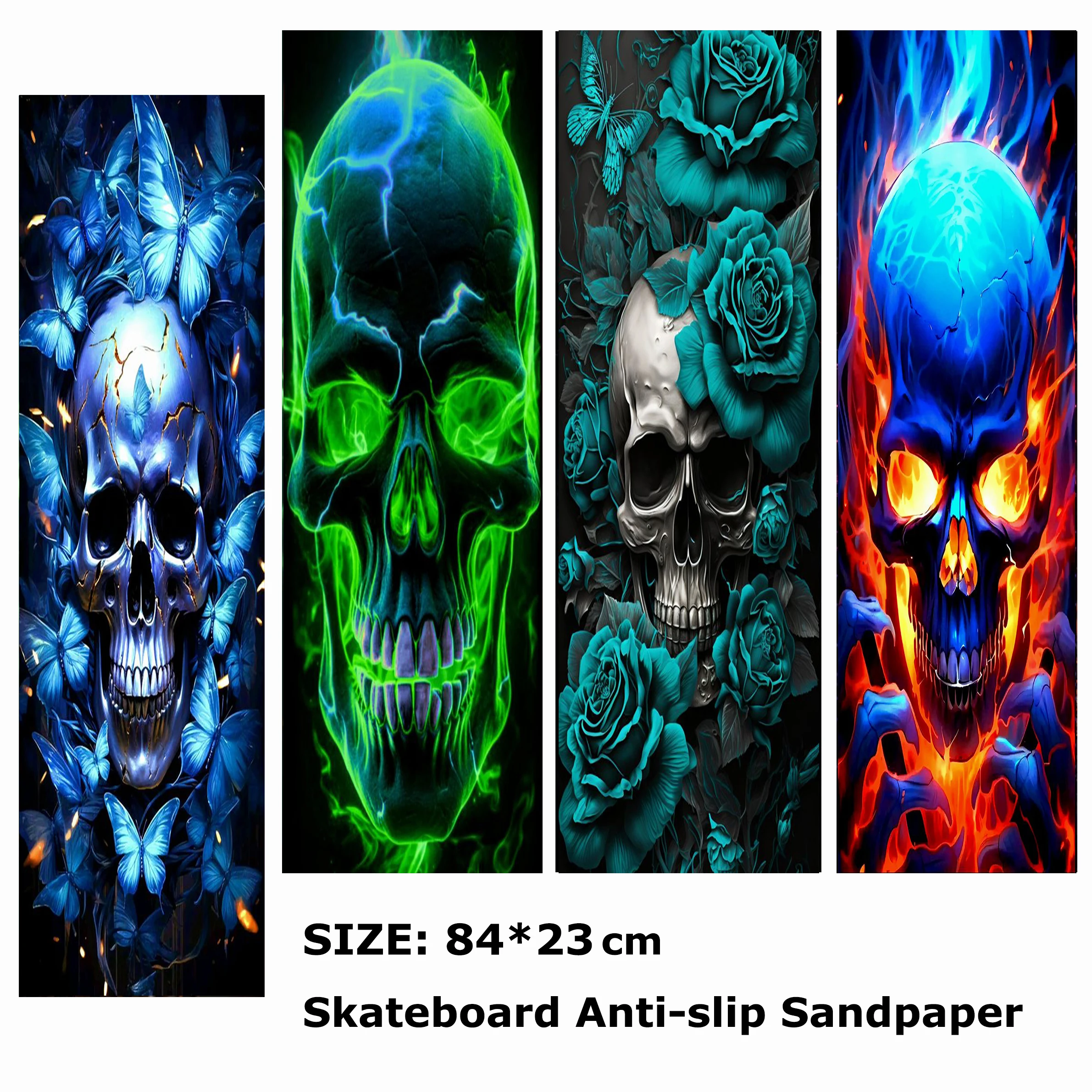 

Skull Rose Burning Pattern Electric Scooter Anti-slip Sticker Sandpaper Skateboard Grip Tape Sheet 84*23cm