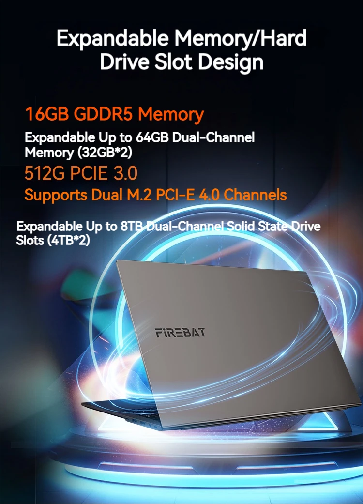 كمبيوتر محمول Firebat مقاس 16 بوصة U6B AMD R7 8745HS، رسومات Radeon 780M، محمول 120 هرتز 2.5K 16GB DDR5 RAM، 512GB SSD، Gmaing Notebook #6